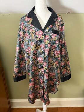 Vintage Kathryn Satin Button-Up Sleep Shirt